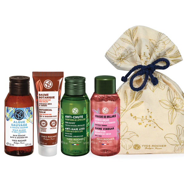 Kit Viajero - Minis Gel Ducha Algas + Bálsamo Botánico + Shampoo Fortificante + Vinagre Frambuesa